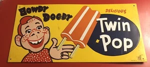 HOWDY DOODY "TWIN POP" COLORFUL EMBOSSED ADVERTISEMENT METAL SIGN - Picture 1 of 6
