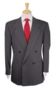 Gianni Versace Vtg 90's Gray Herringbone Double Breasted Wool Suit 40R - Picture 1 of 12
