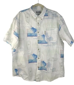 Men's COLUMBIA Nautical Boat Sword MARLIN Fish Shirt White Blue XL Cotton - Picture 1 of 7