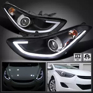 Black Fits 2011-2013 Hyundai Elantra 4Dr LED Bar Projector Headlights Lamp LH+RH - Picture 1 of 11