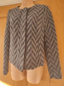 United Colors BENETTON jacket size 8 wool blend navy blue grey zip smart office - Picture 1 of 6