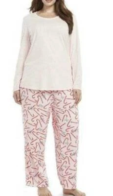 Womens Christmas Pajamas 2X Jockey Plus Candycane 2 Pc Winter Fleece PJ's Set - Image 1 of 4