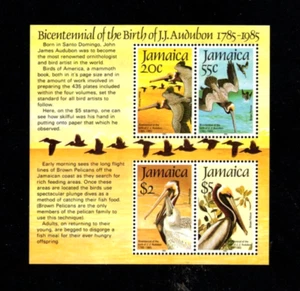 Jamaica 598a MNH Hoja de 4 Audubon Birds Pelicans Buen Precio - Imagen 1 de 1