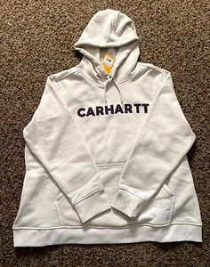 Womens Carhartt Midweight Hoodie Sweatshirt Off White Purple Logo Sz 3X Plus - Picture 1 of 9