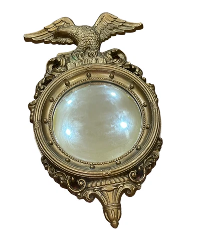 Vtg Gold American Eagle Convex Bullseye Bubble Mirror 17" USA #25 Cover