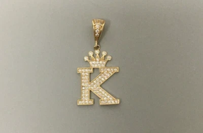 14K желтое золото письмо инициал K Crown CZ подвеска 2,2 грамма - Изображение 1 из 4