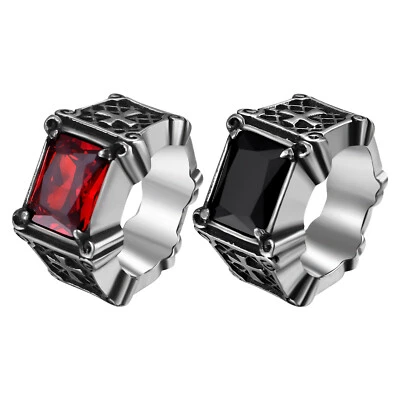 Anillo de sello de cruz gótica para hombre cuadrado de vidrio de acero inoxidable banda meñique de caballero Foto 1 de 4