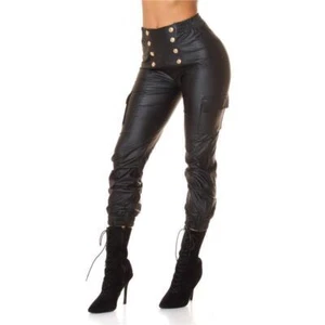 Damen Thermo Kunstleder Leggings Cargo-Style Schwarz #H2476 - Picture 1 of 24