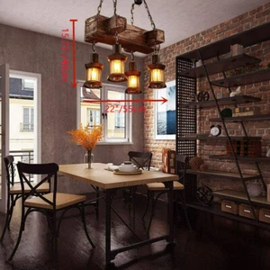 Lampada da soffitto vintage design sospensione legno travi soggiorno camera griglia sospensione lampada - Foto 1 di 12