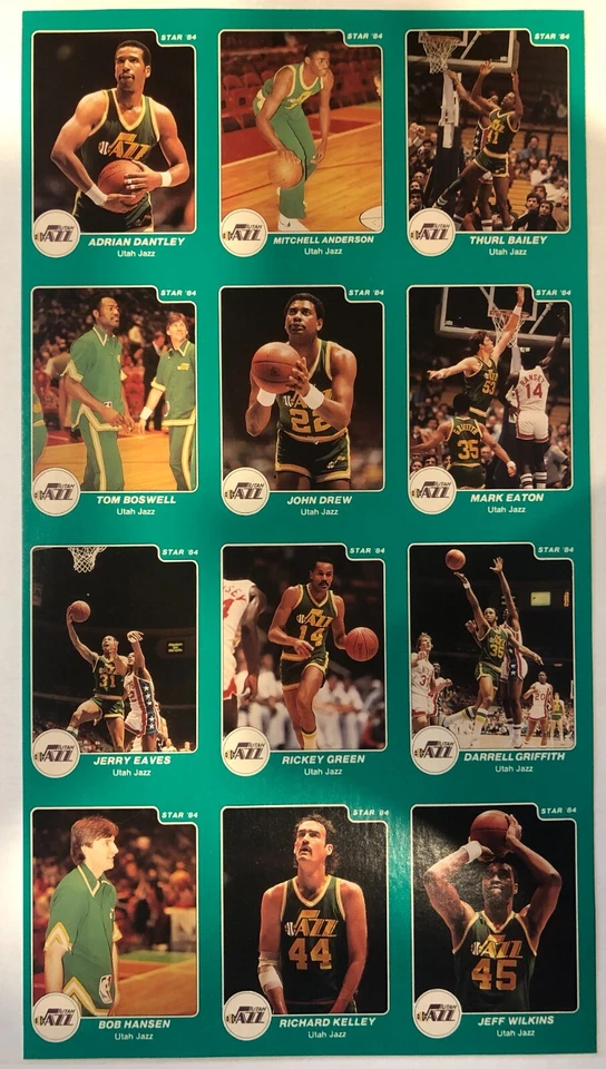 1983 1984 STAR Co. Utah Jazz Team Baloncesto Panel Sin Cortar Hoja de 12 Cartas ¡RARO! Foto 1 de 2