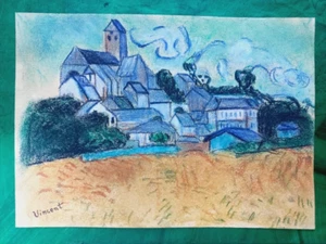 Vincent Van Gogh (Handmade) Mixed Media Paper Drawing Signed and Stamped - Picture 1 of 3