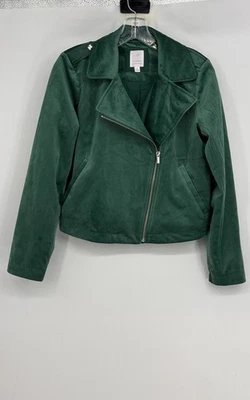 Jaqueta de motocicleta LC Lauren Conrad feminina verde veludo manga longa tamanho pequeno - Imagem 1 de 4