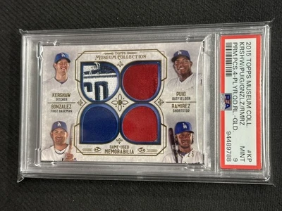 Clayton Kershaw Gonzalez Puig Ramirez 2015 Museum Quad Relic PSA 9 #KP 23/25 - Image 1 of 2
