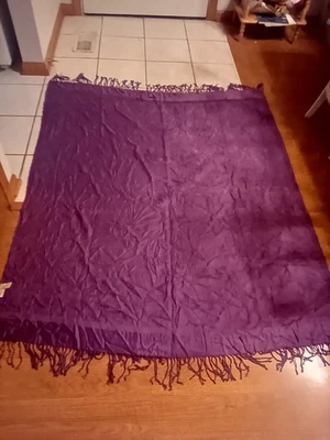 Milli Home purple table cloth by Marsha Cutler paisley print ruffles 62" x 51" - Image 1 of 4