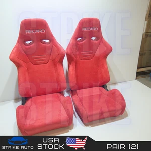 Recaro Style Suede Red Single Adjuster Logo Seats Reclinable 2 Pieces US New - Imagen 1 de 1