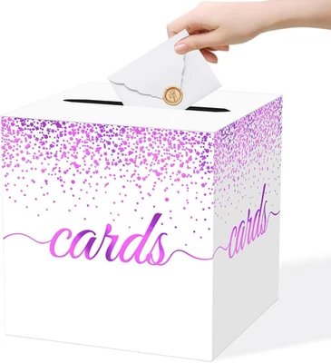白色紫色黄金卡盒适用于生日、婚礼、新娘或婴儿淋浴,Gradua — 第 1/4 张图片