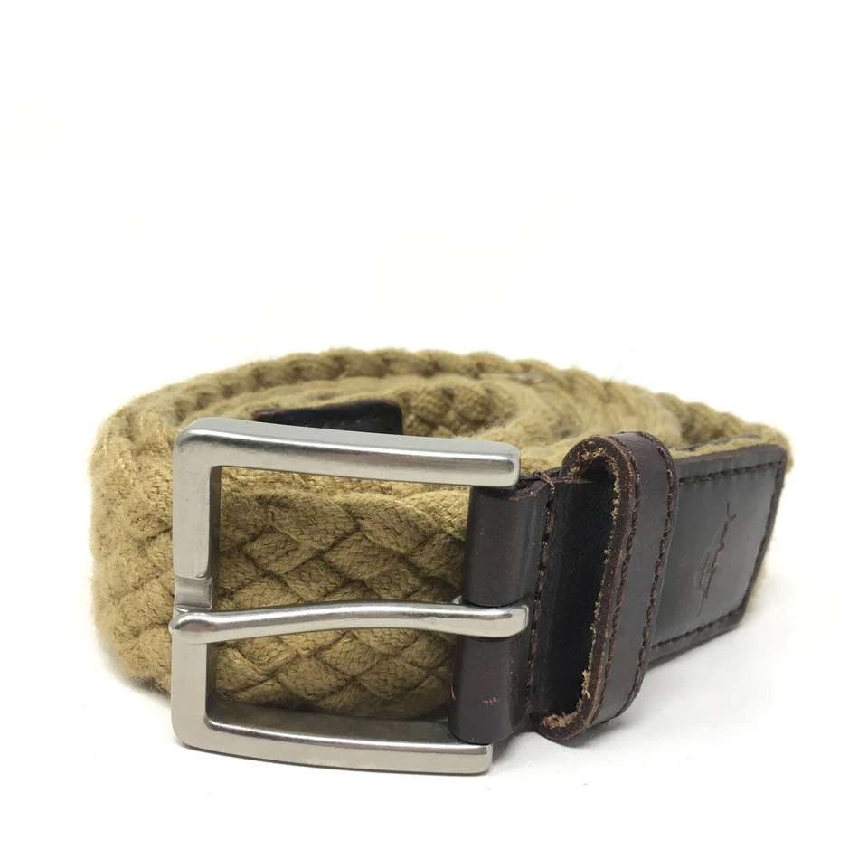 Cinto Masculino Tommy Bahama Tamanho 38 40 Grande Tecido de Couro Marrom Casual Preppy - Imagem 1 de 4