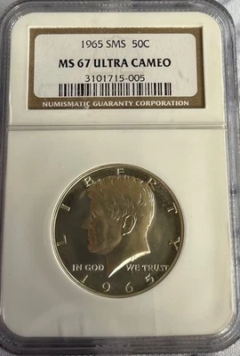 1965 50C 40% SILVER SMS Kennedy Half Dollar, NGC MS67 ULTRA CAMEO RARE - Image 1 of 2