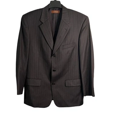 Tasso Elba Mens Suit Jacket Size 40R Gray Pinstripe Wool 3 Button Pockets - Image 1 of 4