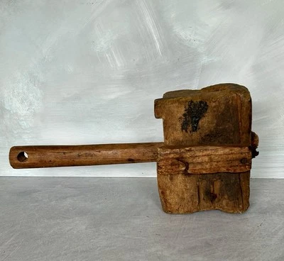 Primitive Hand Made Wooden Mallet (Antique Goth Hammer Old Tools Country Decor) - Image 1 of 4