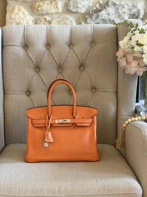 Sello Hermès Birkin 30 naranja Togo cuero PHW P 2012-2013 Foto 1 de 4