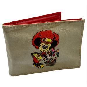 Portafoglio Vintage Walt Disney "Pretty Minnie" Mouse Bifold Panno e Vinile Rosso - Foto 1 di 7