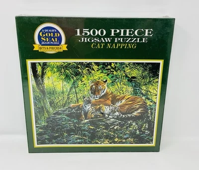 Gold Seal Bits & Pieces Jigsaw Puzzle "Cat Napping" Mama Tiger Cubs 1500 Pcs NIB - Image 1 of 4