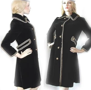 Vintage VELVET COAT Black Gold metallic trim Military Style 1960s COUNT ROMI Sm - Picture 1 of 9