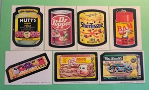 Seven Vintage Topps Wacky Packages Dr Popper Bam Nutt's Oscar Moron Boozo - Picture 1 of 2