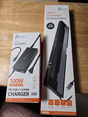 USB-C Dual HDMI Docking Station & 100W Charger j5create New Sealed Retail Boxes - Image 1 of 4