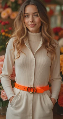 Mujeres Neón Naranja Imitación Cuero Fiesta Rave Divertido Cinturón Dorado Metal Círculos Hebilla S M Foto 1 de 4