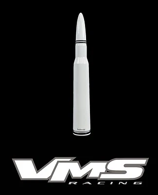 VMS RACING 50 CAL CALIBER AMMO BULLET STYLE ALUMINUM SHORT ANTENNA WHITE KIT - Image 1 of 2