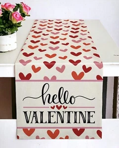 Valentine's Day Table Runner 13 x 72 Inch, Red Hearts Fabric - Picture 1 of 1