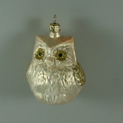 Lauschaer Glas Christbaumschmuck 3 große Eulen Eislack champagner - Bild 1 von 4