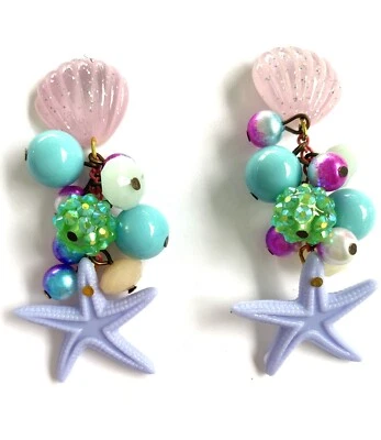 Lindo Pendiente Estrella de Mar Barbie Playa Azul Caballo de Mar Ocean Bling Foto 1 de 3