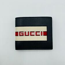 Billetera Gucci Unisex Cuero Negro con Logotipo Web Blanco Rojo 408827 1094