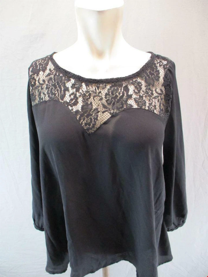 Soprano Size M Womens Black Lace 3/4 Sleeve Open Back Blouse Shirt Top 6G752 - Image 1 of 4