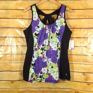 Neu mit Etikett Danskin Now Yoga Tank Top schwarz Blumenmuster Größe 2X (18W-20W) Selbst-BH Activewear - Bild 1 von 8