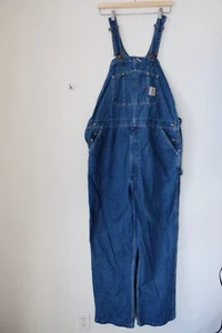 Carhartt R07 DST Bib Overalls Denim Jean 40X32 Blue Work Wear Fade Zip Fly - Picture 1 of 5