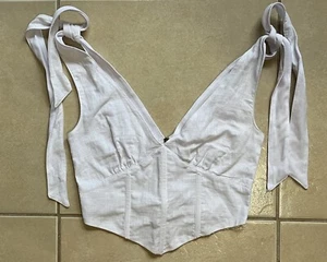Corsetto donna XS bianco cotone cravatta spalle zip schiena crop top estivo - Foto 1 di 10