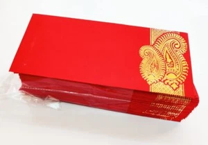 Sobres Shagun impresos de lujo tradicionales indios color rojo paquete de 25 w254 - Imagen 1 de 5
