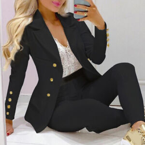 Women Blazer Lapel Coat Jacket + Pants Set Office OL Formal Outfits Suit Lady*