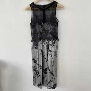 Moss And Spy 100% Silk MIDI Dress with Scalloped Lace Top Overlay Size 10 - Picture 1 of 11