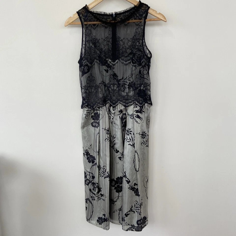 Moss And Spy 100% Silk MIDI  Dress with Scalloped  Lace Top Overlay Size 10 - image 1 of 4