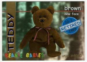 Ty Beanie Babies BBOC TEDDY (Brown New Face Bear) Blue Retired S1 Series 1 Card - Picture 1 of 2