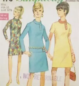 Kleid Nähmuster Größe 10 1967 gerader Schrägkragen Einfachheit 7470 - Bild 1 von 2