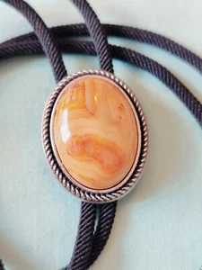 Signed Artical Heart Oval Brown Agate Bolo Tie On Cord 18.5 In - Picture 1 of 10