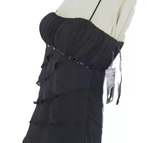 SL FashionsTiered Dress Women's 6 Black Spaghetti Strap BeadAccents New - Picture 1 of 21