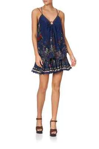 CAMILLA XS metal trim double strap top Wings in arms silk camisole navy floral - Picture 1 of 13