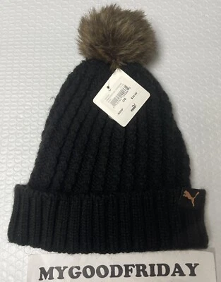 PUMA Evercat Quill 2.0 POM Beanie Black Women Hat With Free Puma Sticker $25 - Image 1 of 4